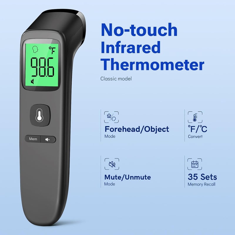 Viproud Forehead Thermometer for Adults and Kids, Fast Accurate Thermometer with Fever Alarm, 1S Reading & Silent Mode, Easy to Use for Baby, Kids & Elderly (Black) - Image 2